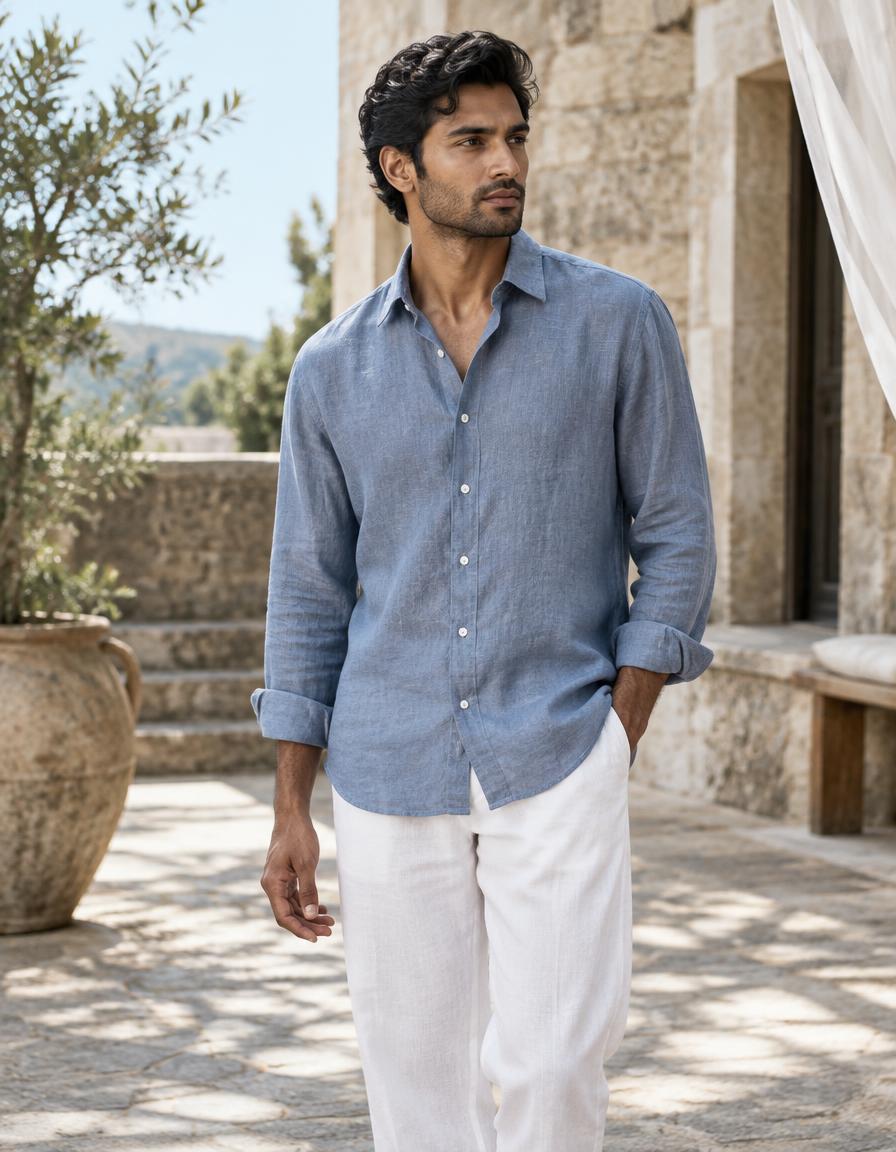 Dusty Blue Relaxed Linen Shirt