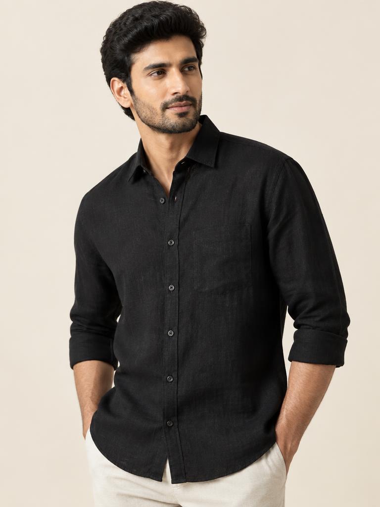 Jet Black Classic Linen Shirt