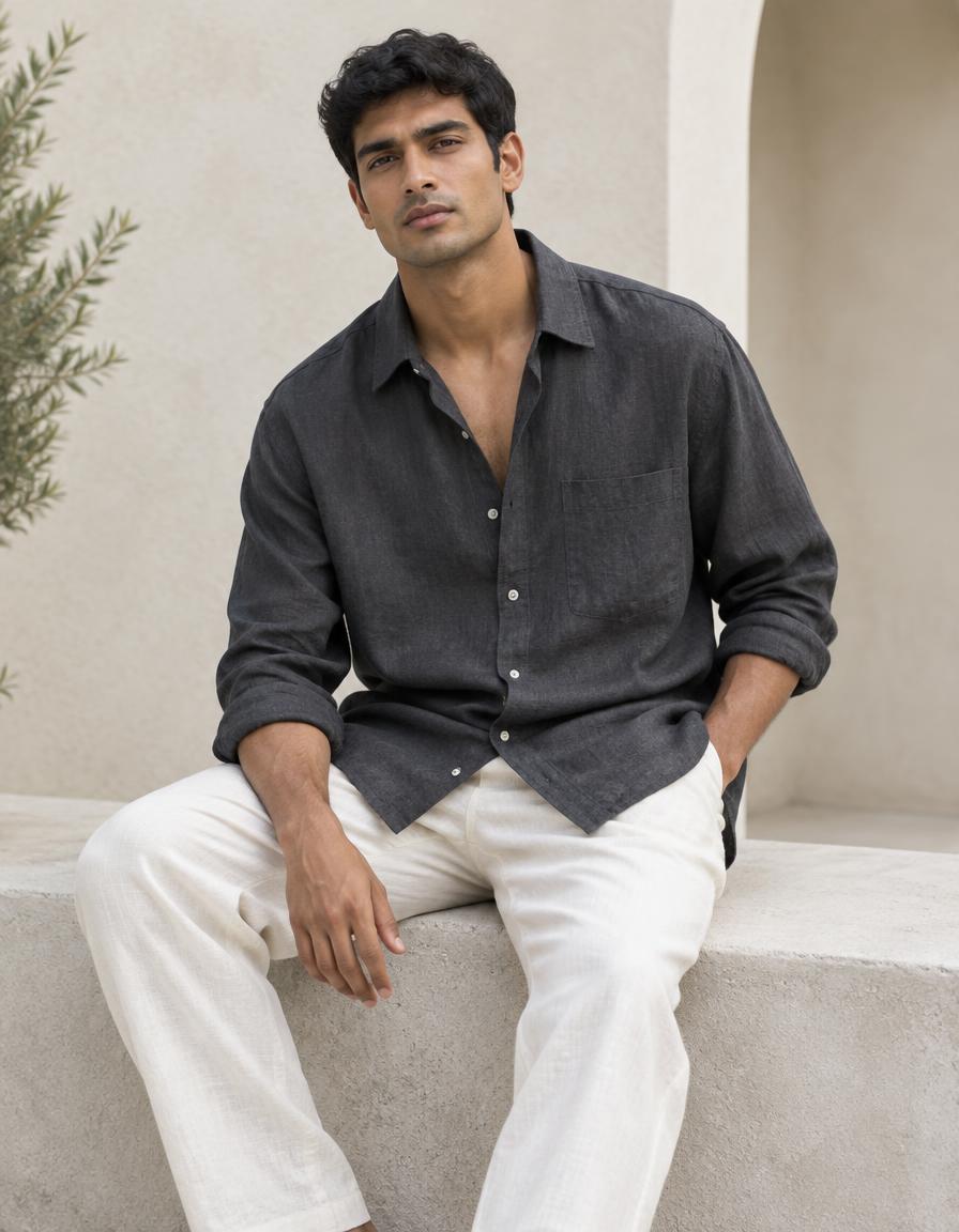 Charcoal Relaxed Linen Shirt