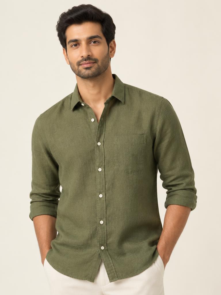 Olive Classic Linen Shirt