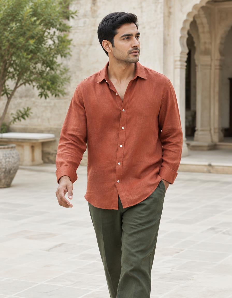 Terracotta Relaxed Linen Shirt