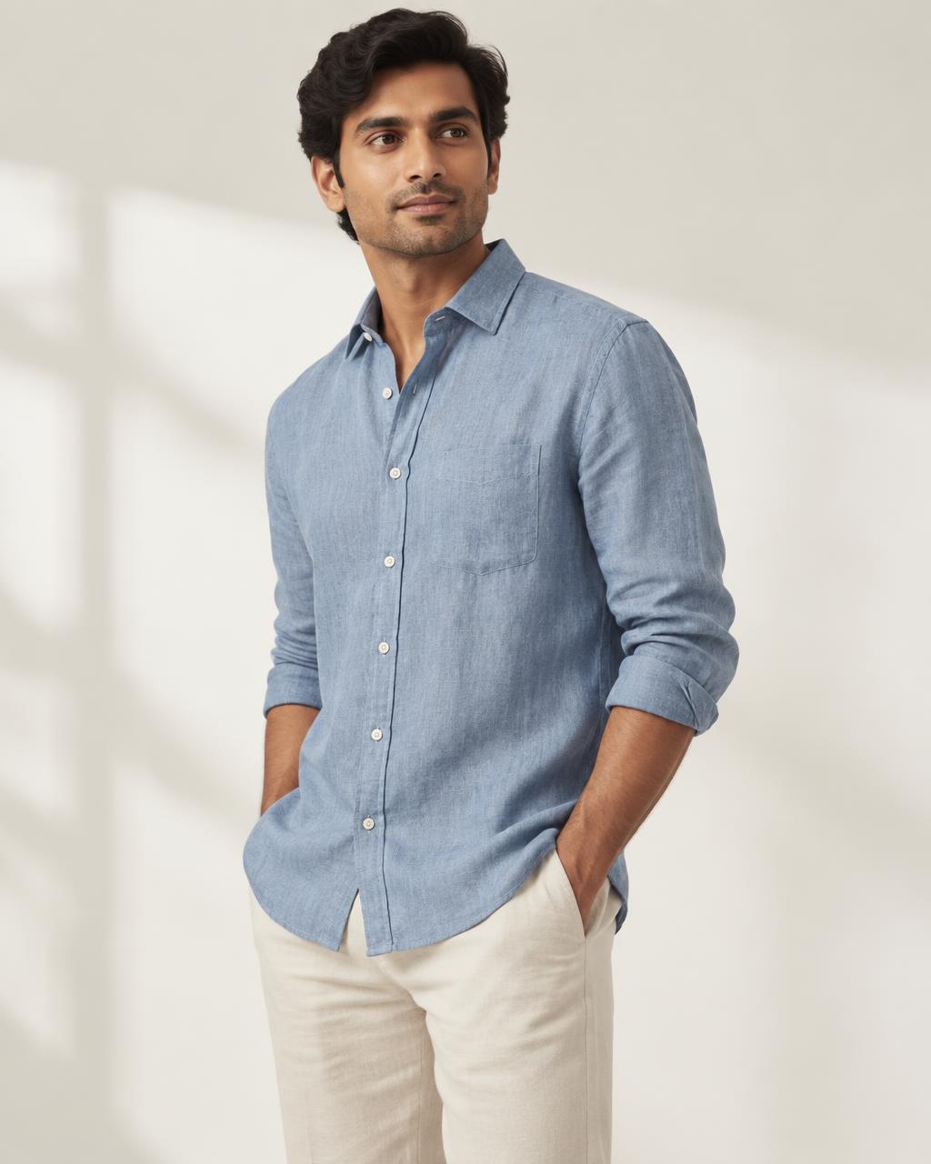 Dusty Blue Classic Linen Shirt