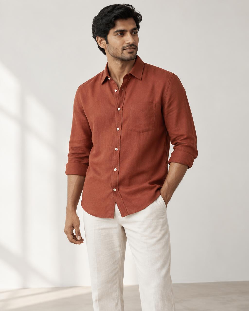 Terracotta Classic Linen Shirt
