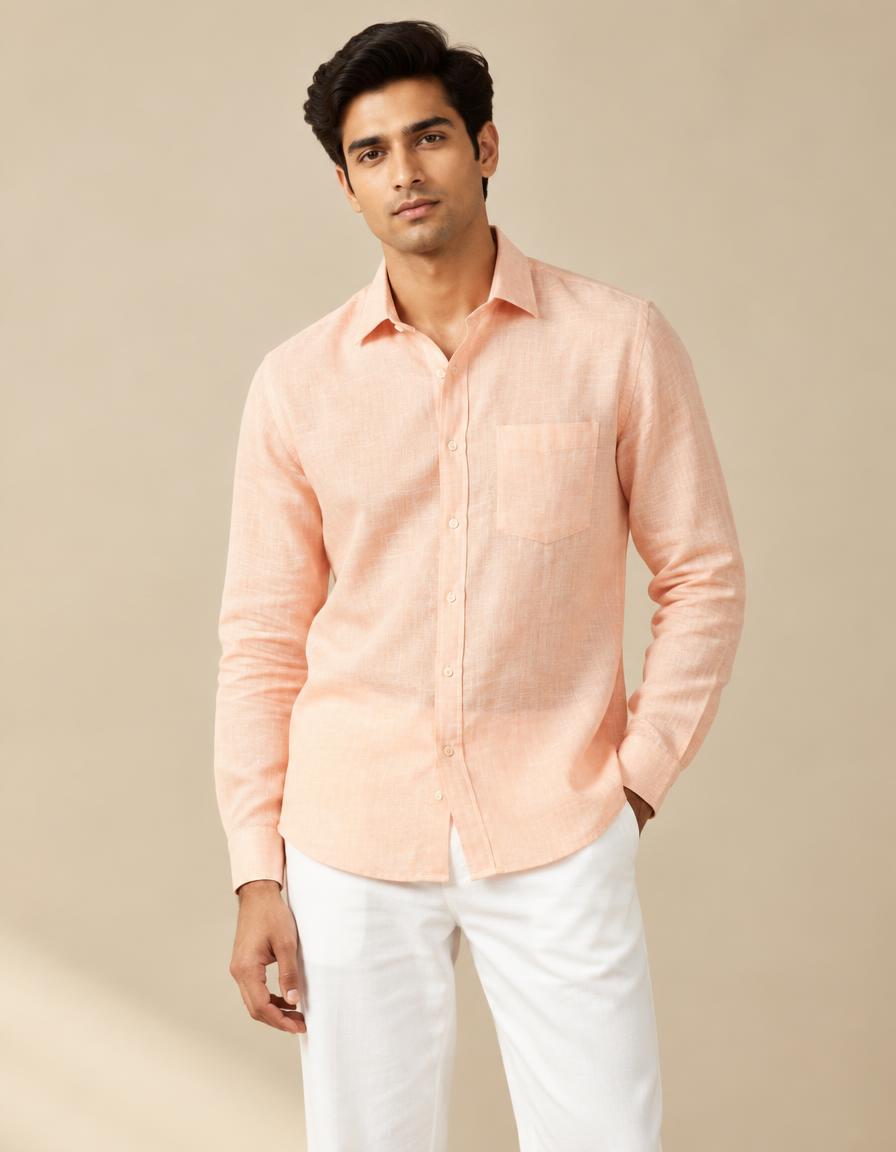 Pastel Peach Classic Linen Shirt