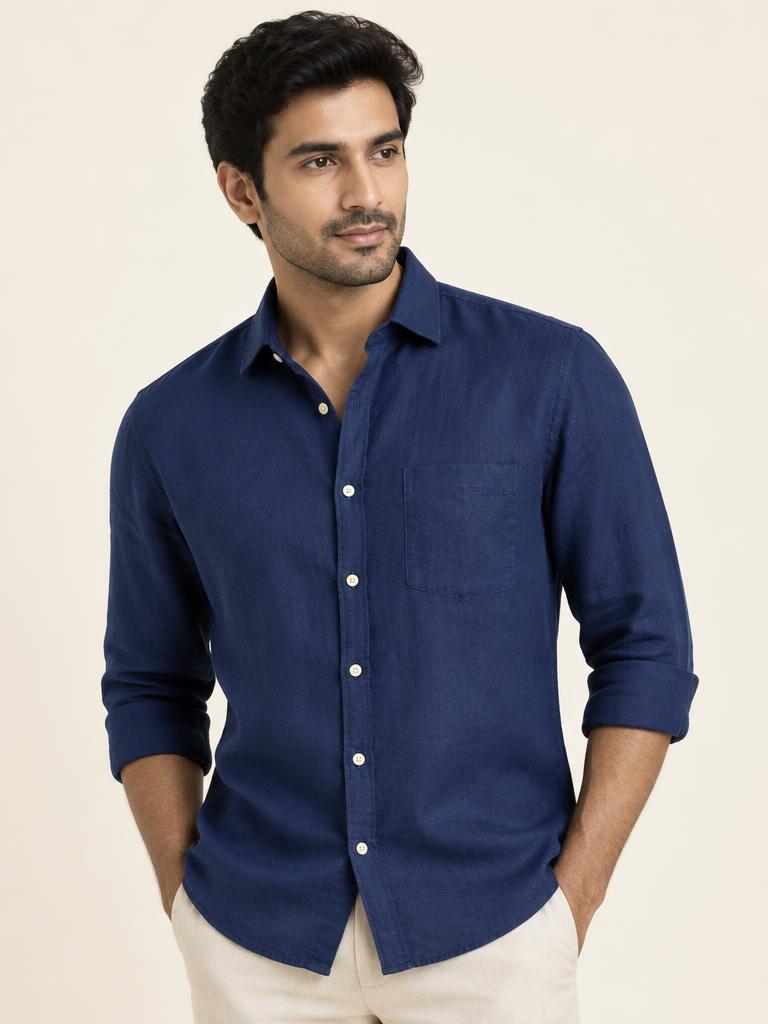 Navy Classic Linen Shirt