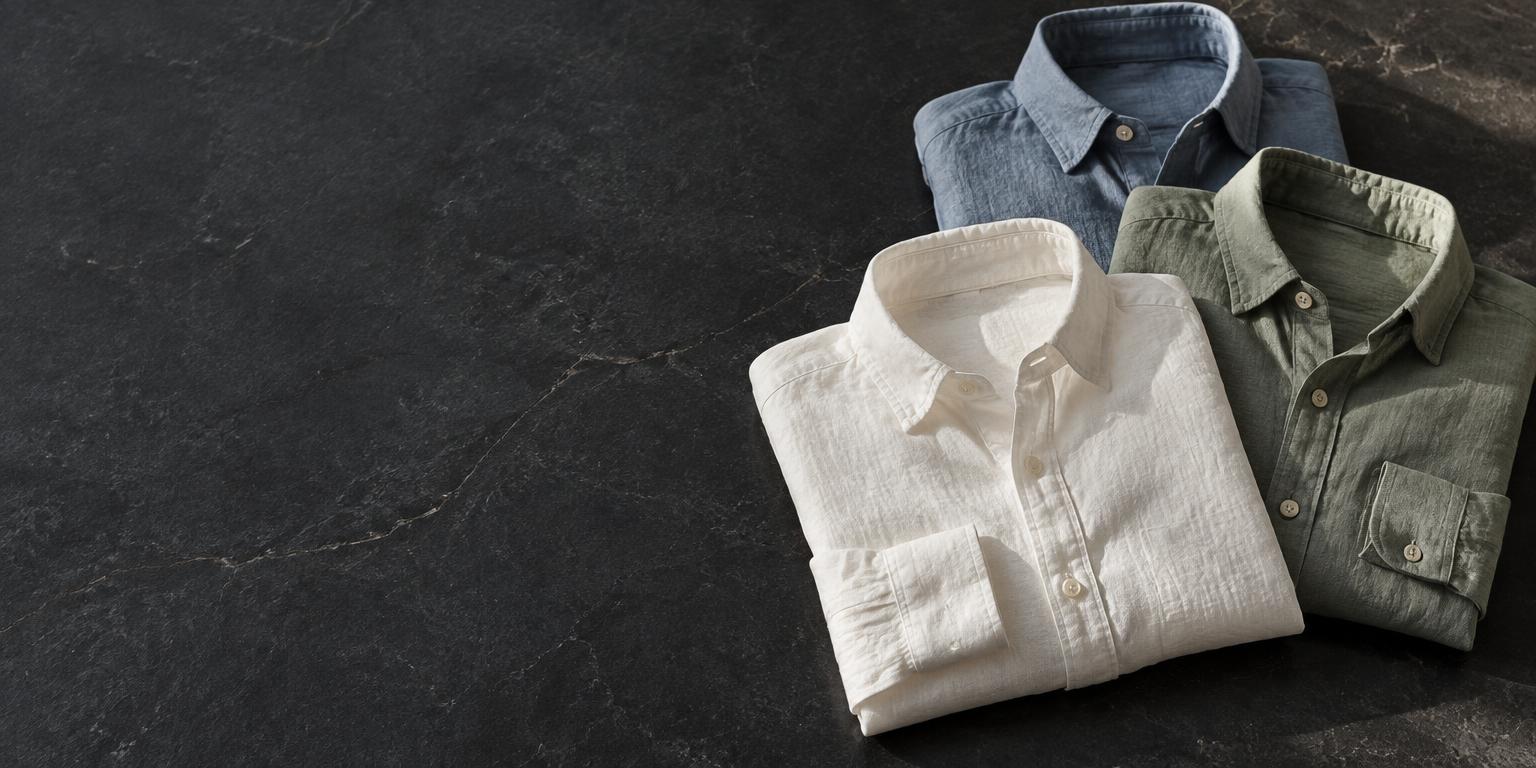 Ivory, blue and sage Montaire linen shirts